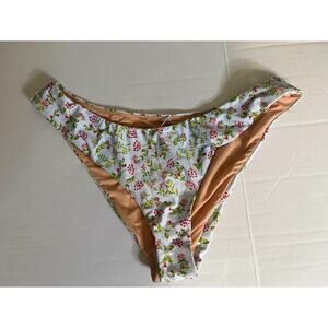J Crew Blue Floral Mid Rise Curved-Waist Cheeky‎ Bikini Bottom Size Large NWT